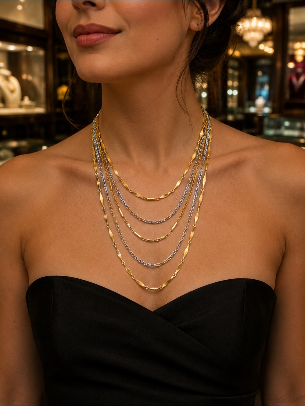Vintage Napier multi strand silver and gold tone  chain necklace